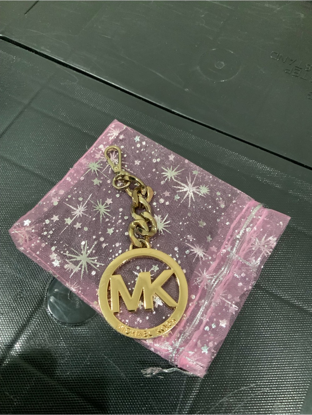 Michael Kors Gold MK Logo chain with Pink Star Pouch